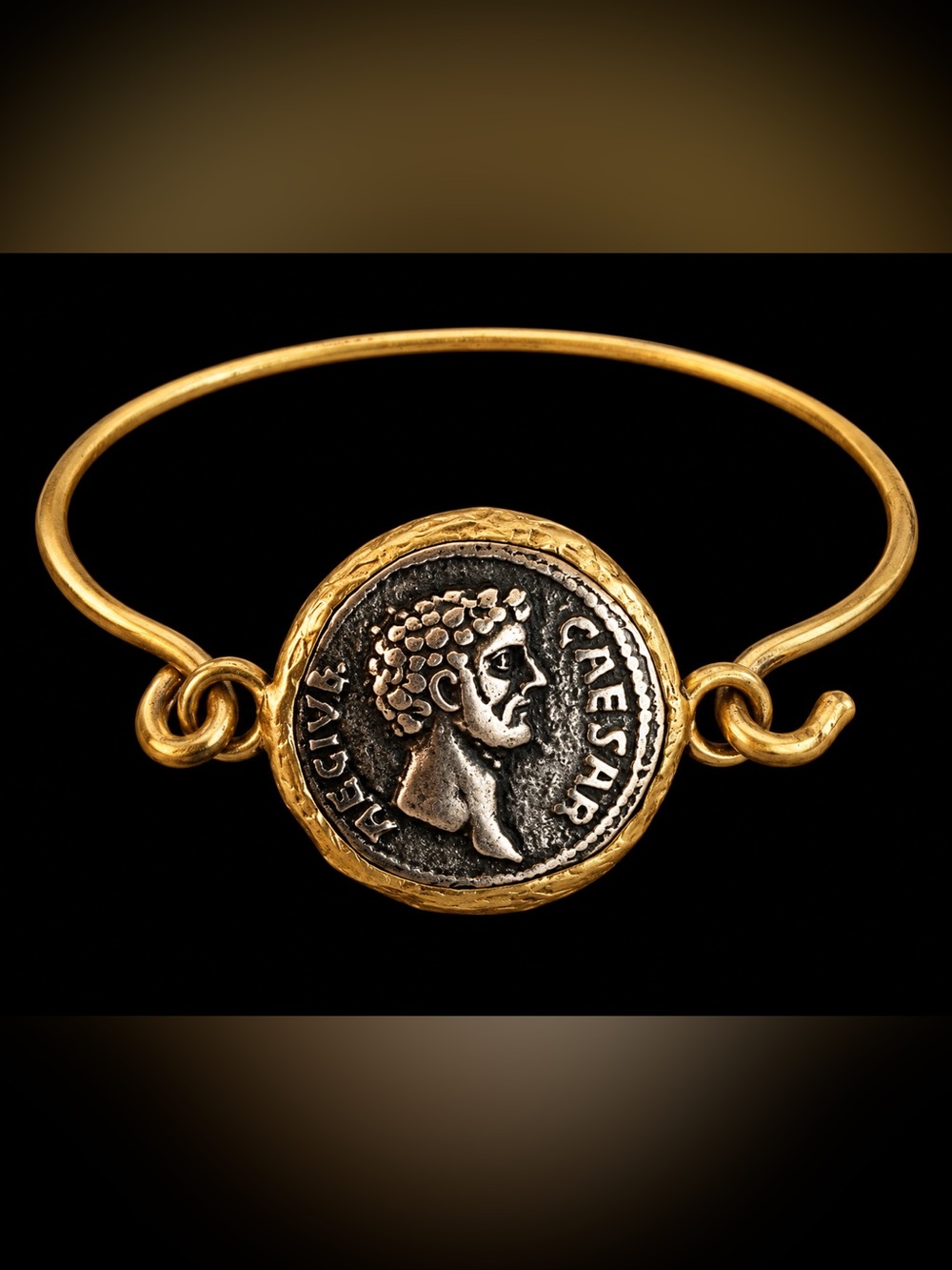 Gold Tone Roman Coin Bangle Bracelet - Unbranded